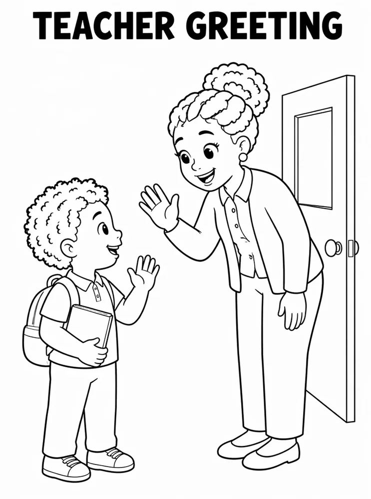 Back to School Morning Routines Teacher Greeting Doorway printable coloring page
