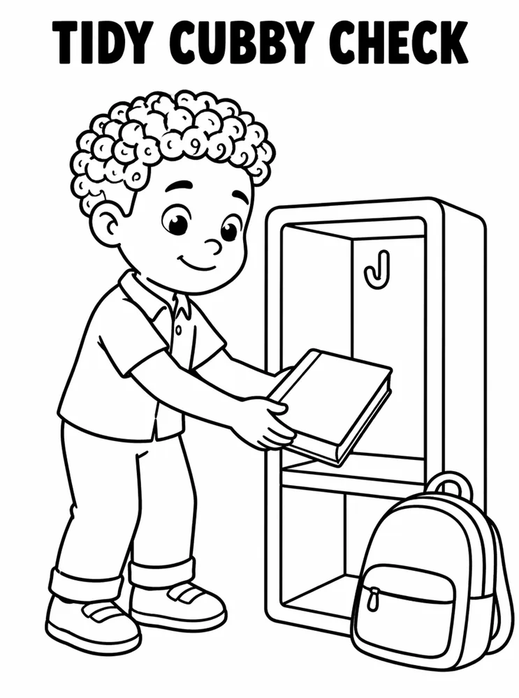 Back to School Morning Routines Tidy Cubby Check printable coloring page