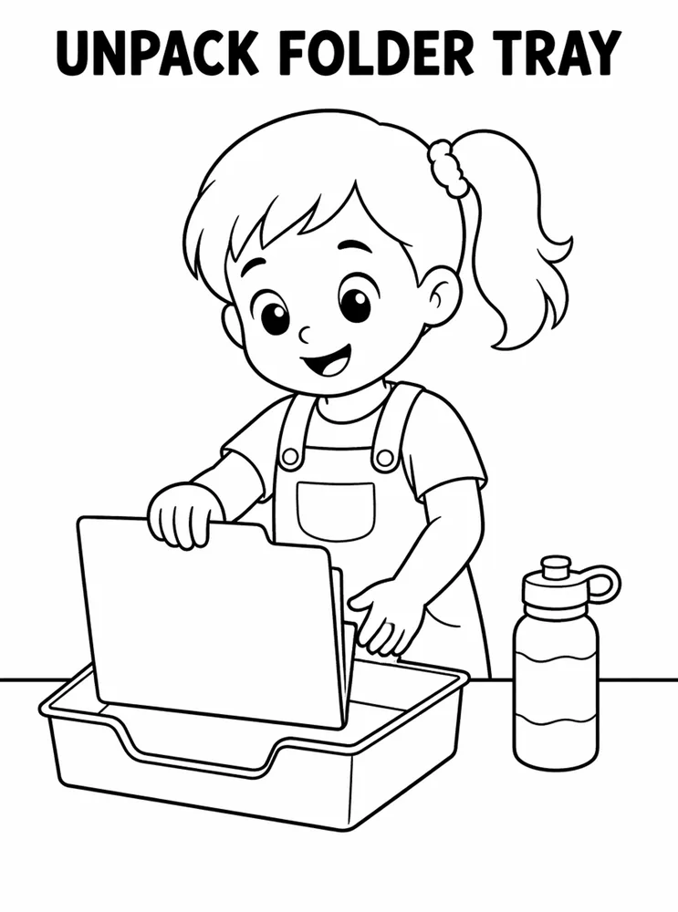 Back to School Morning Routines Unpack Folder Tray printable coloring page