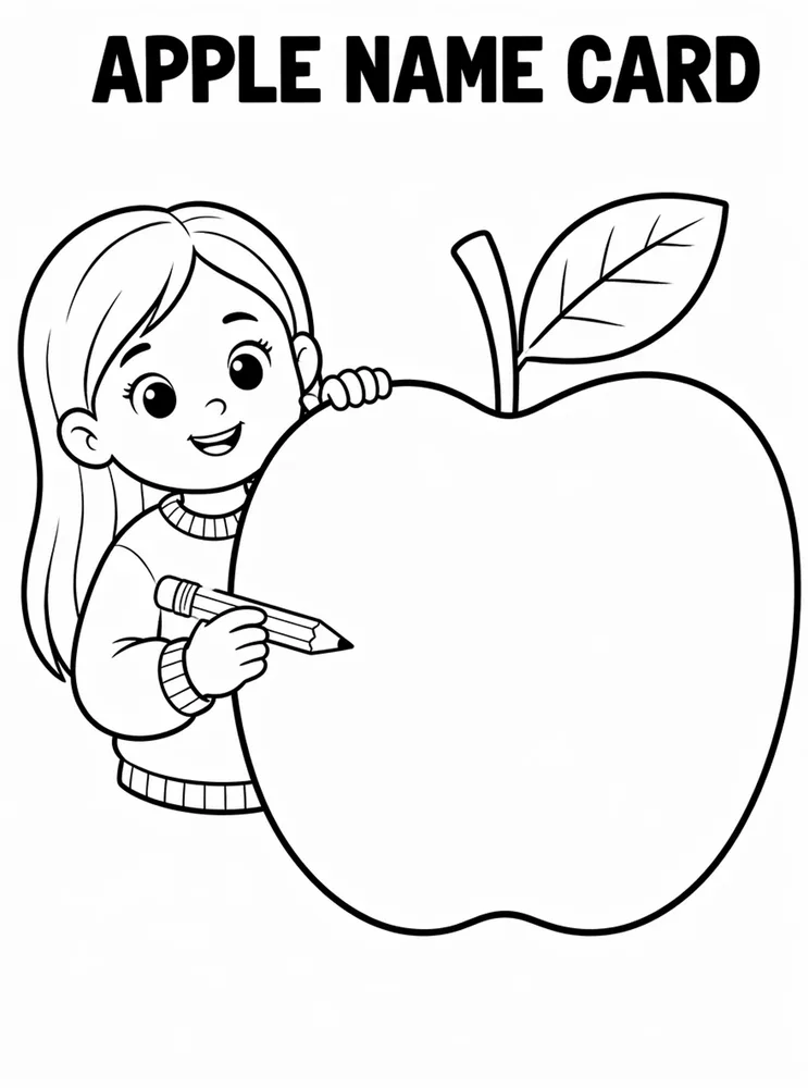 Back to School Name Labels Apple Name Card printable coloring page