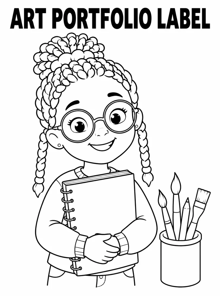 Back to School Name Labels Art Portfolio Label printable coloring page