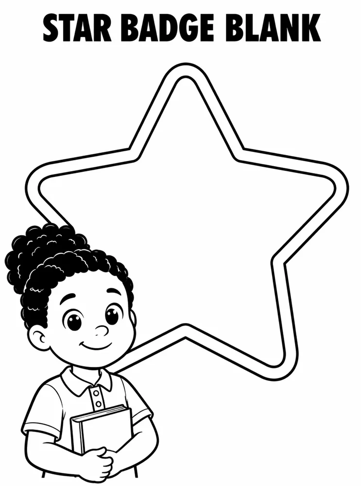Back to School Name Labels Star Badge Blank printable coloring page