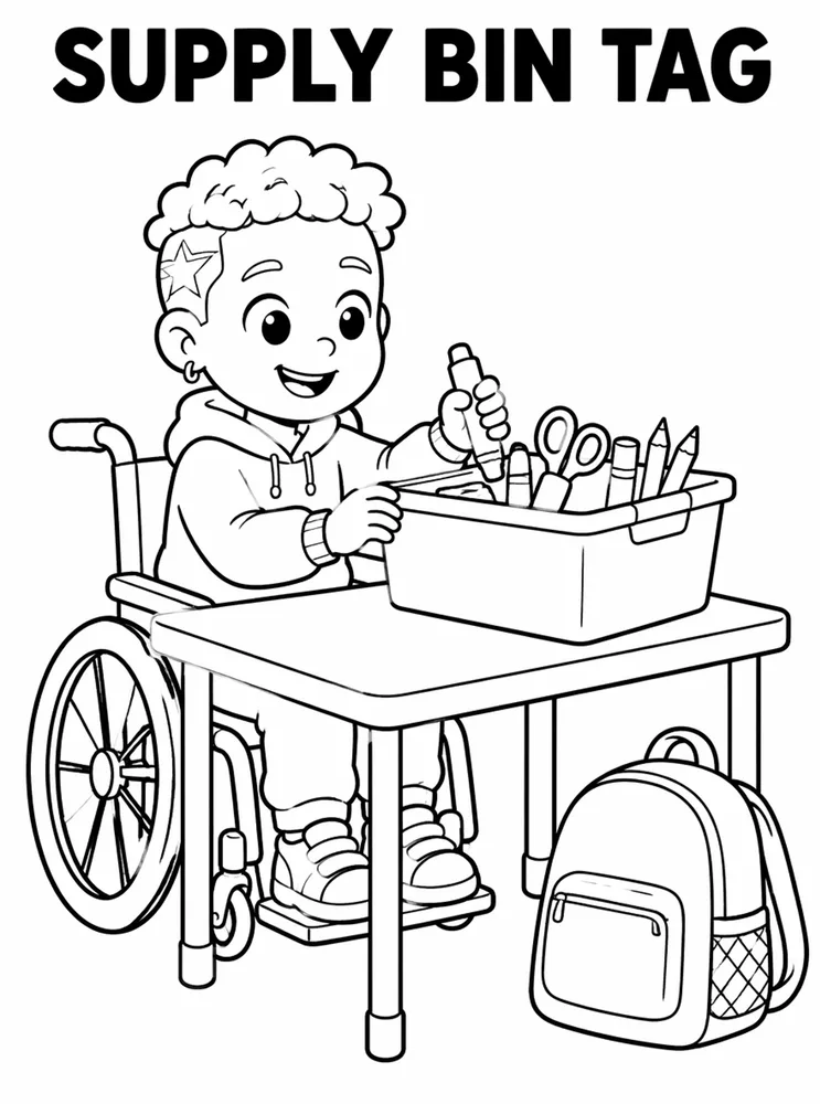 Back to School Name Labels Supply Bin Tag printable coloring page