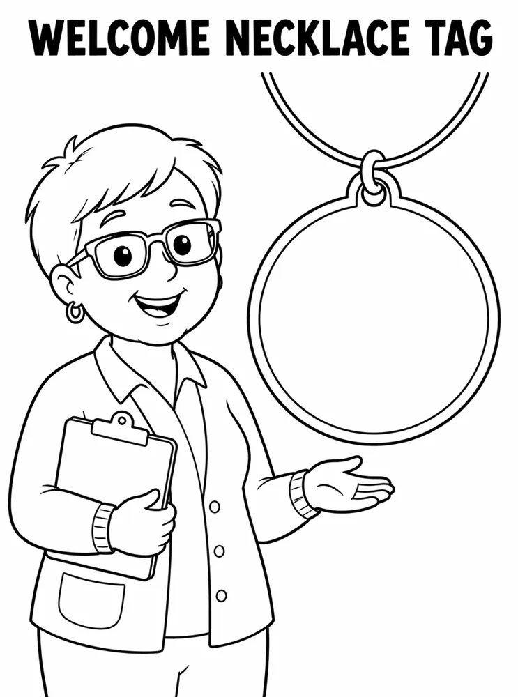 Back to School Name Labels Welcome Necklace Tag printable coloring page