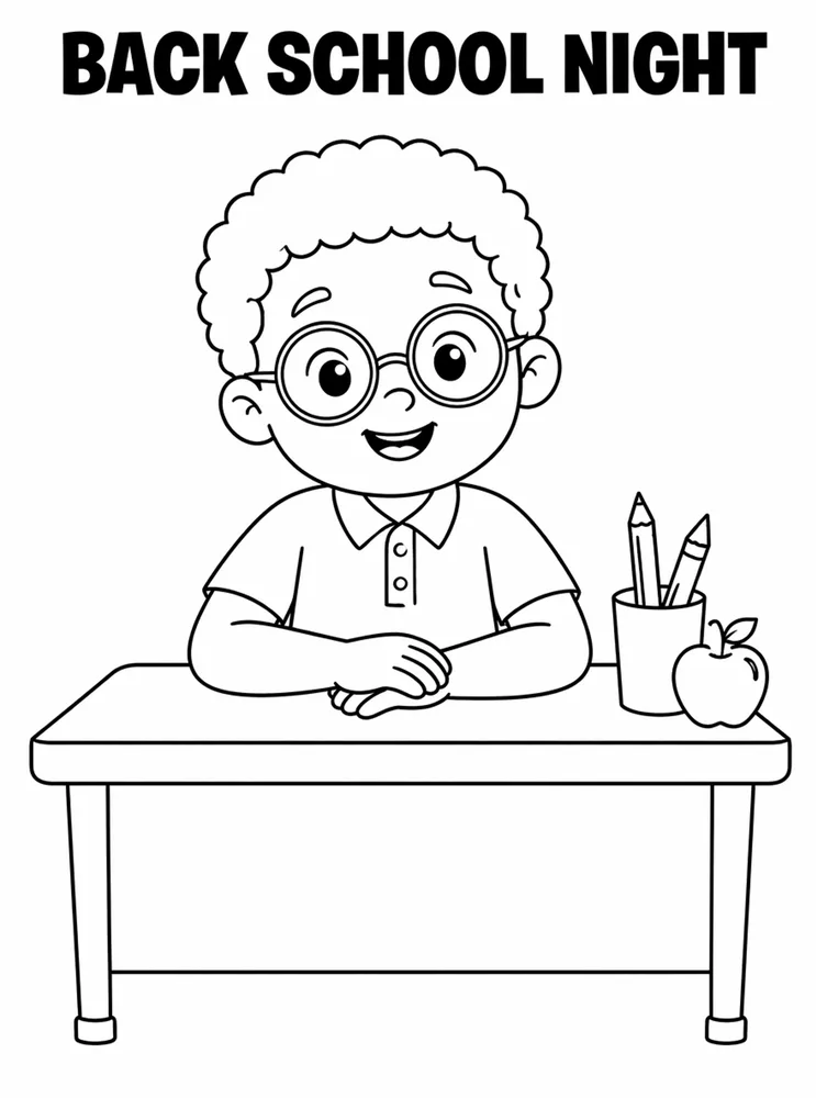 Back To School Night Teacher Desk printable coloring page