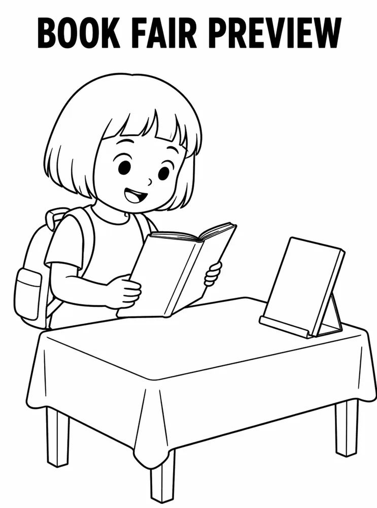 Back to School Night Book Fair Preview Table printable coloring page