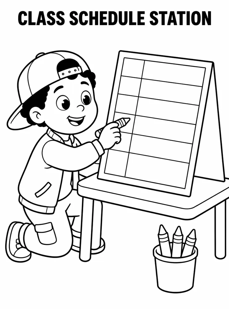 Back to School Night Class Schedule Station printable coloring page