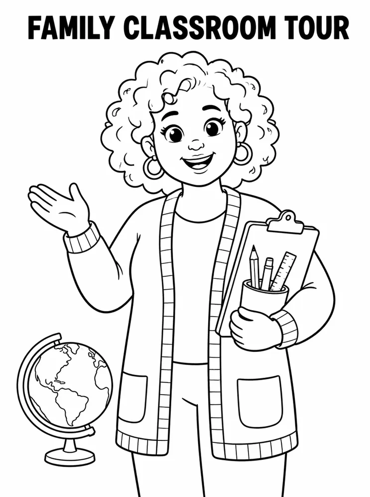 Back to School Night Family Classroom Tour printable coloring page