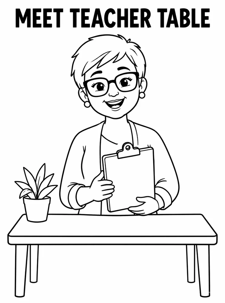 Back to School Night Meet The Teacher Table printable coloring page