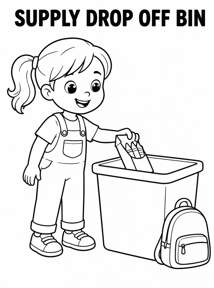 Back to School Night Supply Drop Off Bin printable coloring page