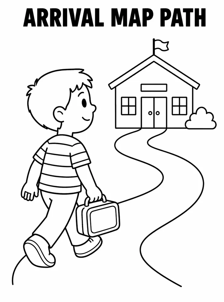 Back to School Transportation and Arrival Arrival Map Path printable coloring page