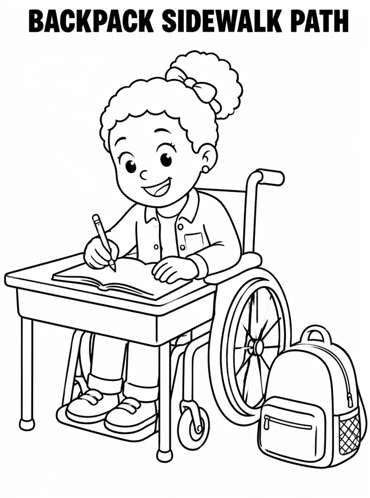 Back to School Transportation and Arrival Backpack Sidewalk Path printable coloring page