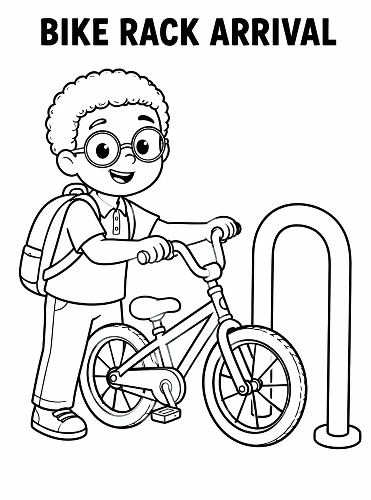 Back to School Transportation and Arrival Bike Rack Arrival printable coloring page