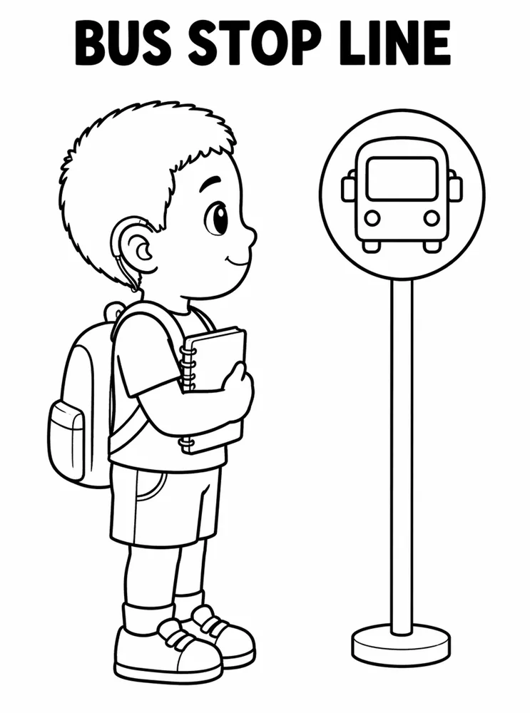 Back to School Transportation and Arrival Bus Stop Line printable coloring page