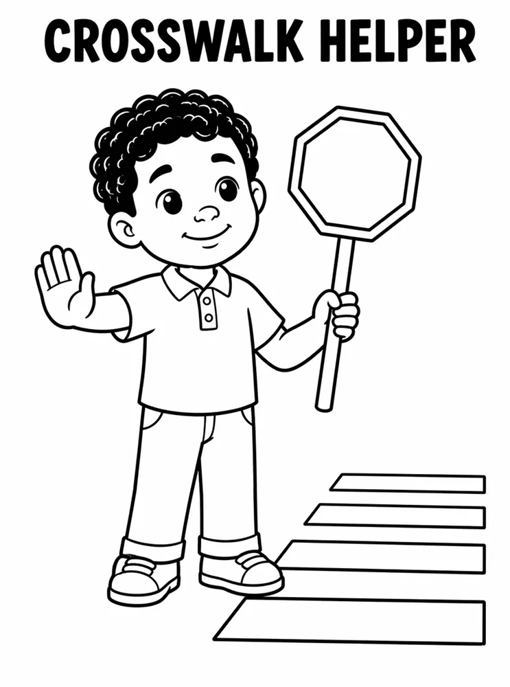 Back to School Transportation and Arrival Crosswalk Helper printable coloring page