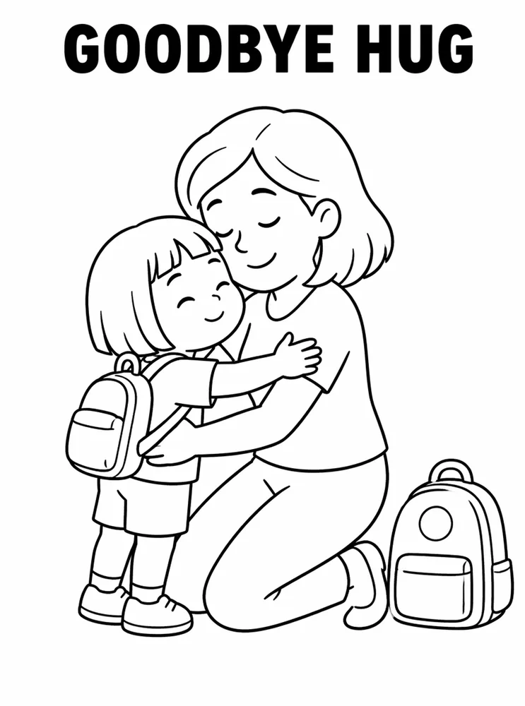 Back to School Transportation and Arrival Goodbye Hug printable coloring page