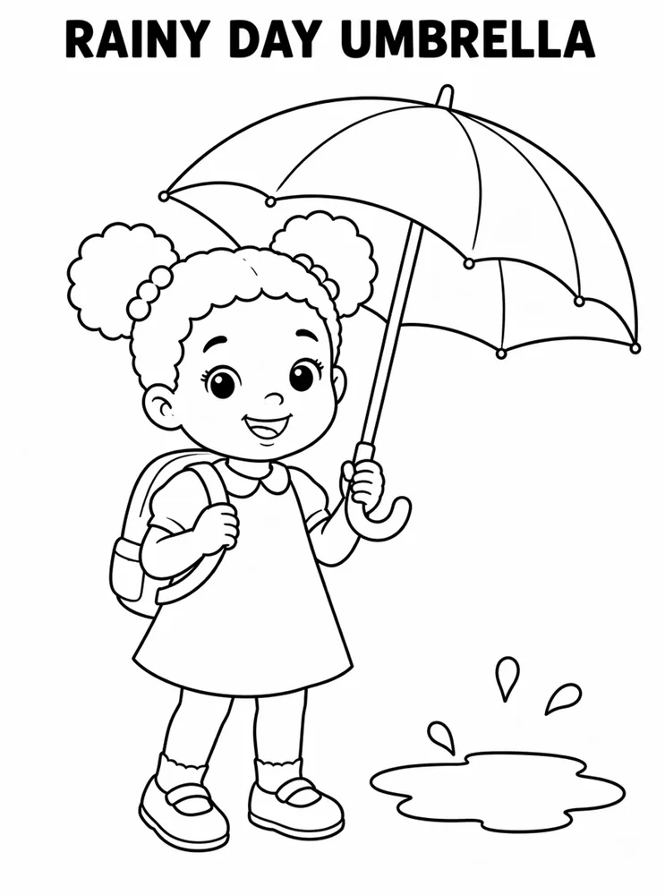 Back to School Transportation and Arrival Rainy Day Umbrella Arrival printable coloring page
