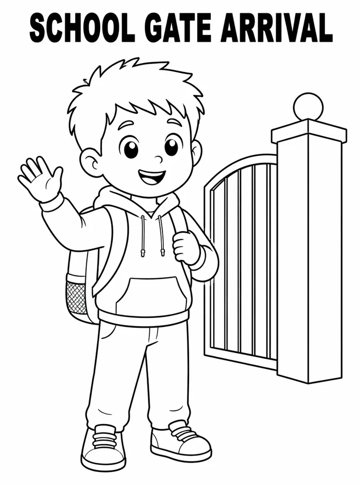 Back to School Transportation and Arrival School Gate Arrival printable coloring page