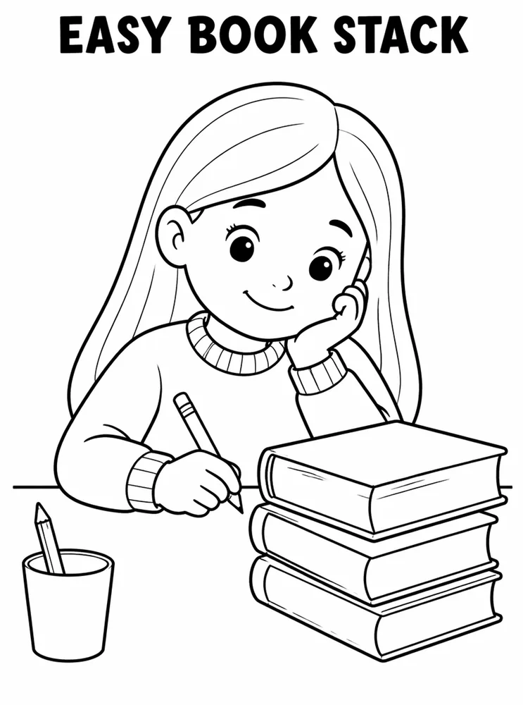 Easy Back to School Easy Book Stack printable coloring page