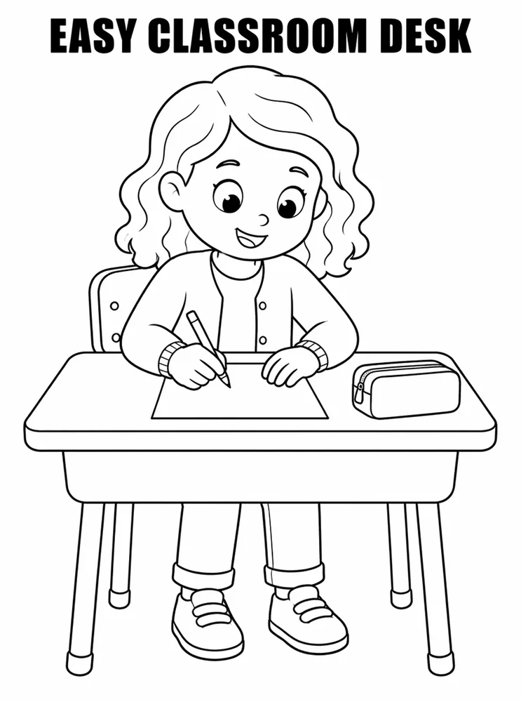 Easy Back to School Easy Classroom Desk printable coloring page