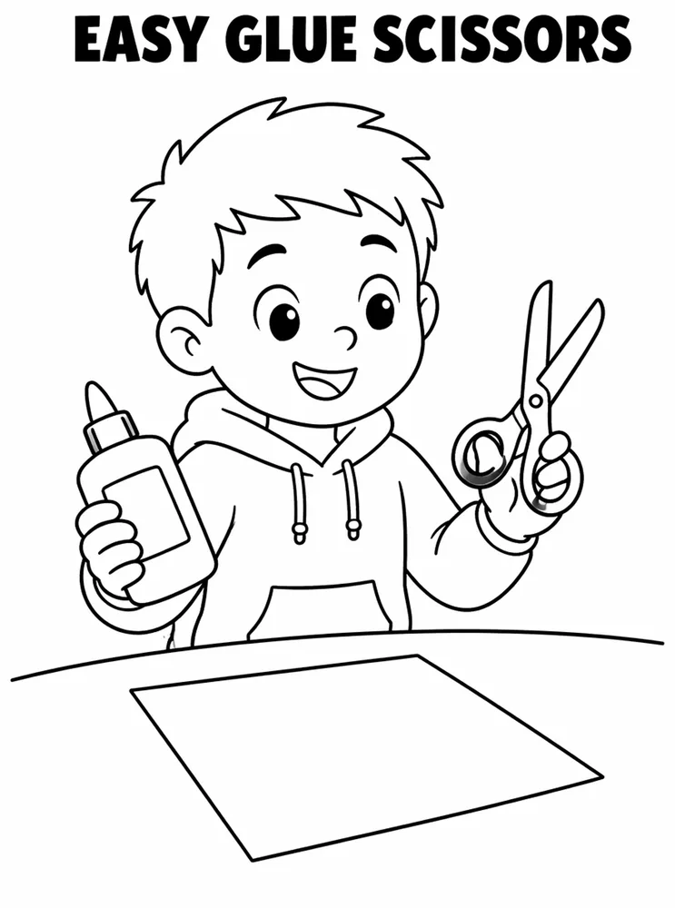 Easy Back to School Easy Glue And Scissors printable coloring page