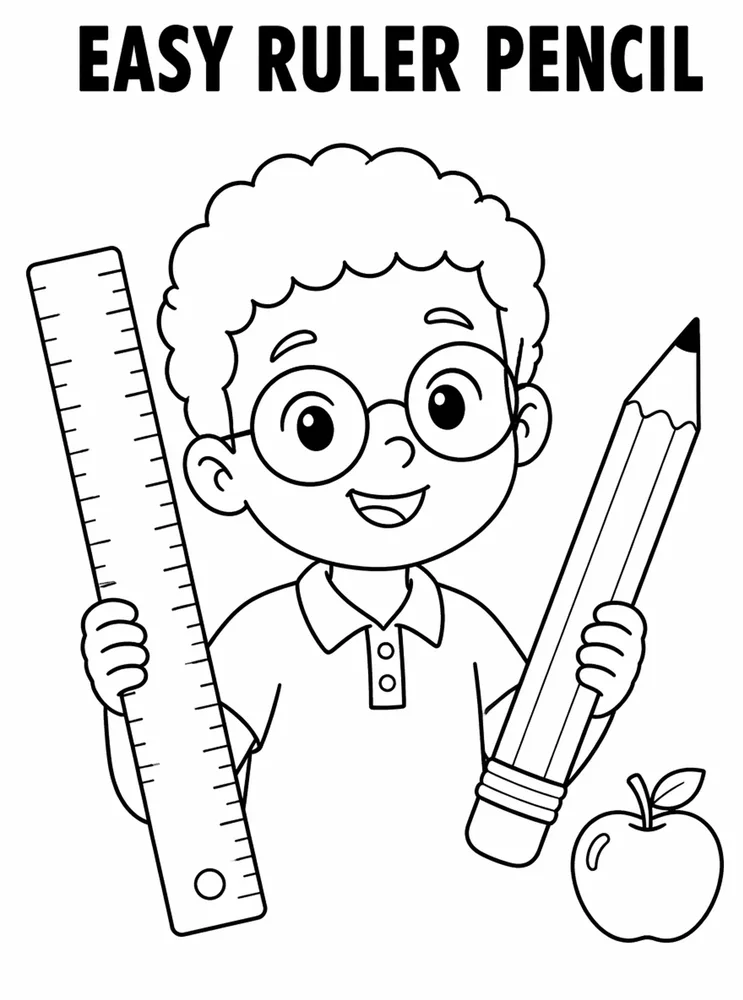 Easy Back to School Easy Ruler And Pencil printable coloring page