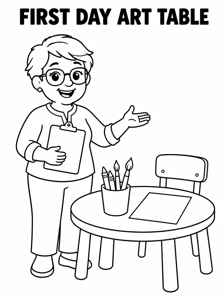 First Day of School First Day Art Table printable coloring page