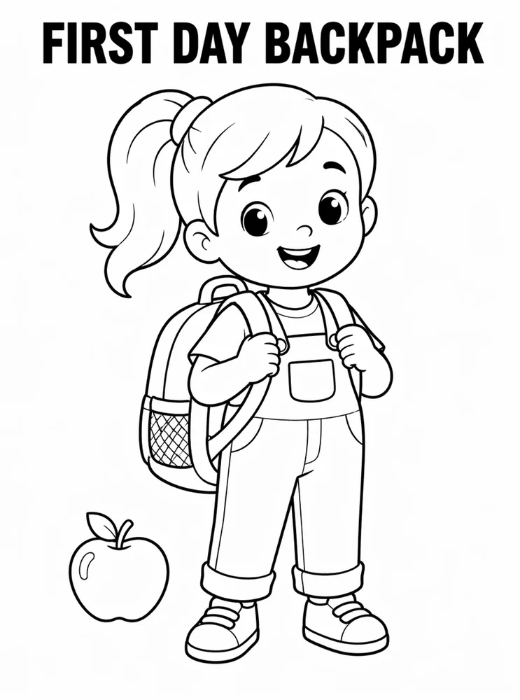 First Day of School First Day Backpack Ready printable coloring page
