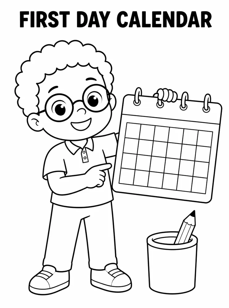 First Day of School First Day Calendar Icons printable coloring page