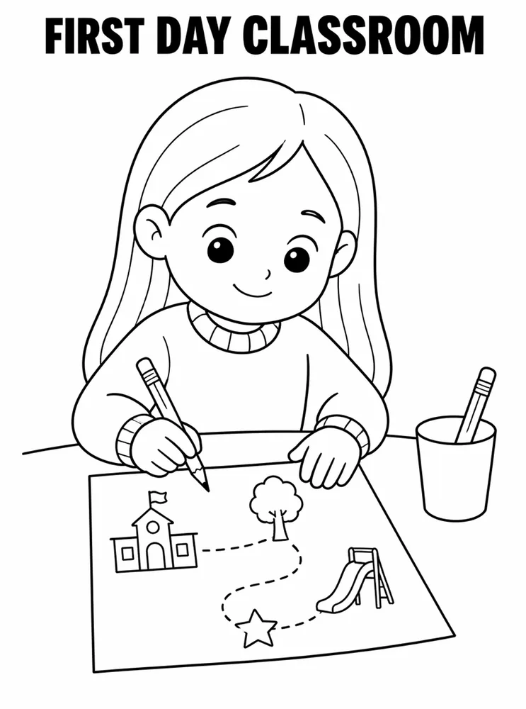 First Day of School First Day Classroom Map printable coloring page