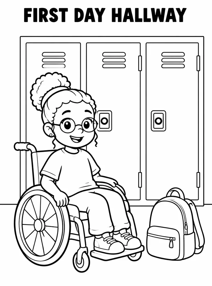First Day of School First Day Hallway Lockers printable coloring page