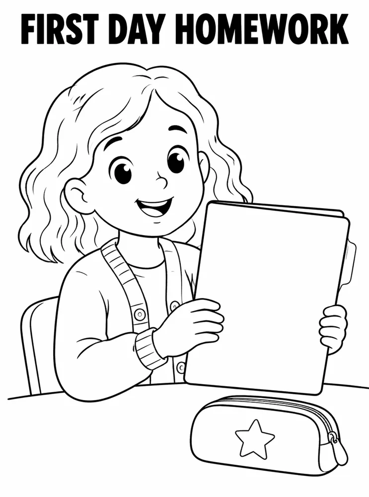First Day of School First Day Homework Folder printable coloring page
