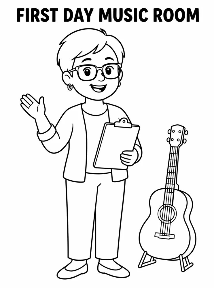 First Day of School First Day Music Room printable coloring page