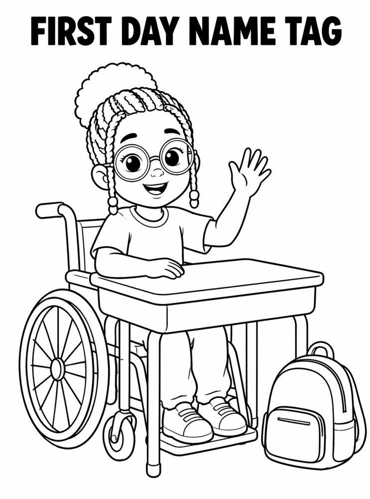 First Day of School First Day Name Tag printable coloring page