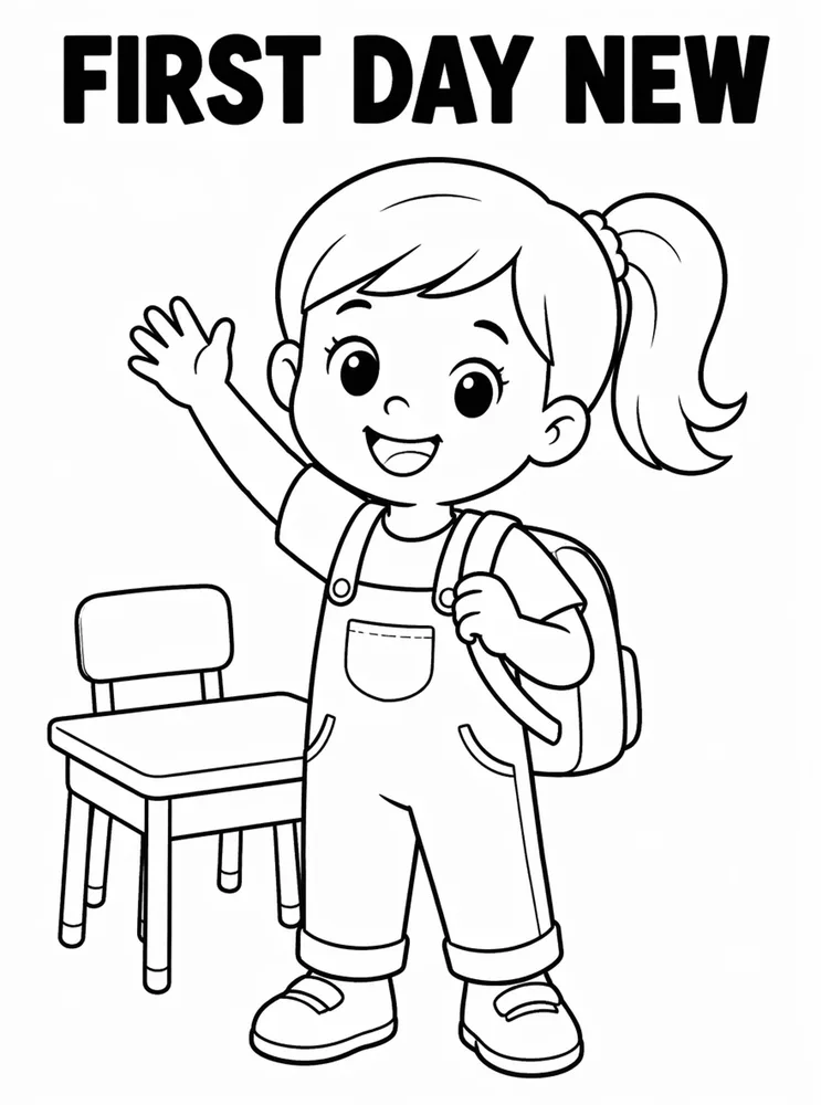 First Day of School First Day New Classmates printable coloring page