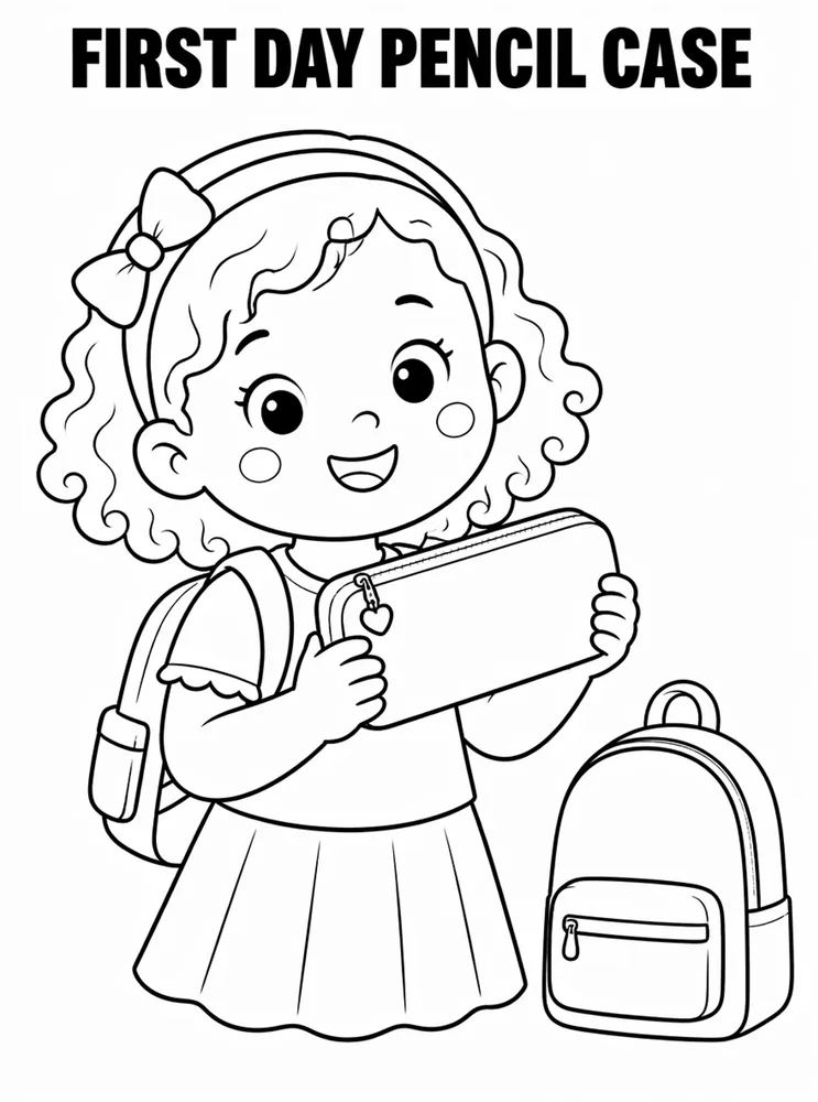 First Day of School First Day Pencil Case printable coloring page