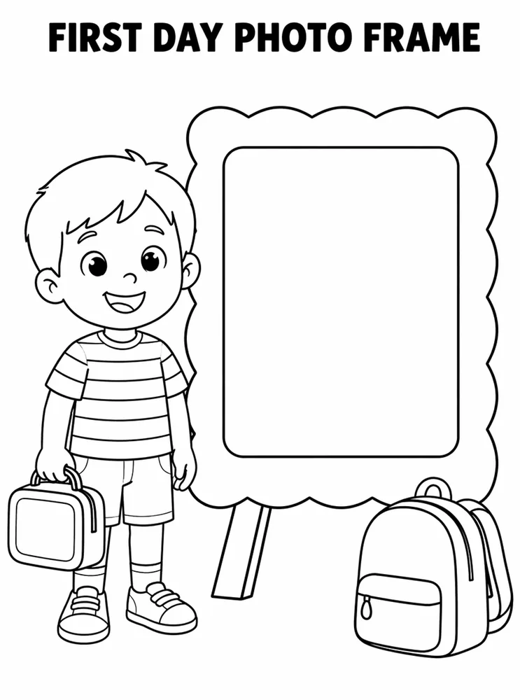 First Day of School First Day Photo Frame printable coloring page