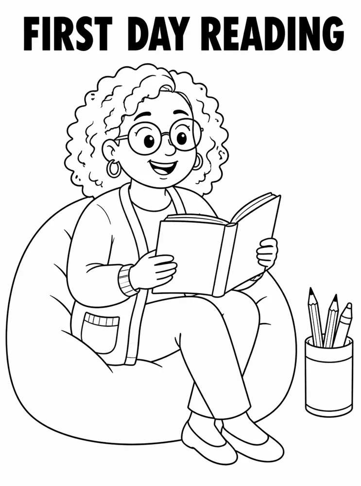 First Day of School First Day Reading Corner printable coloring page