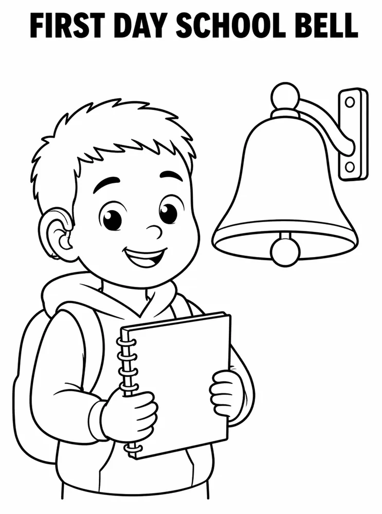 First Day of School First Day School Bell printable coloring page