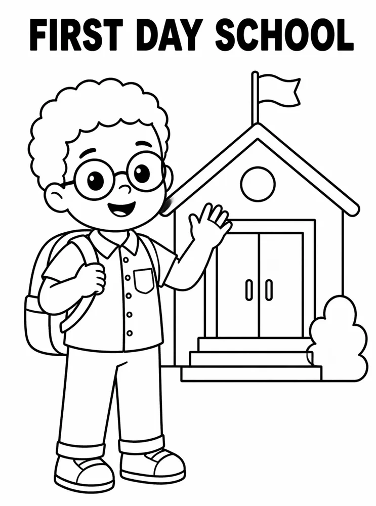 First Day of School First Day School Building Arrival printable coloring page