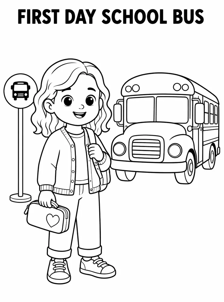First Day of School First Day School Bus Stop printable coloring page