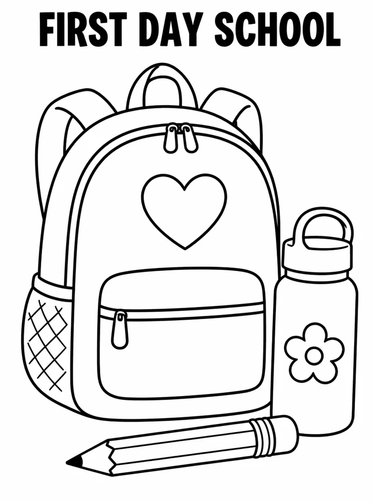 First Day of School First Day School Supplies Flatlay printable coloring page