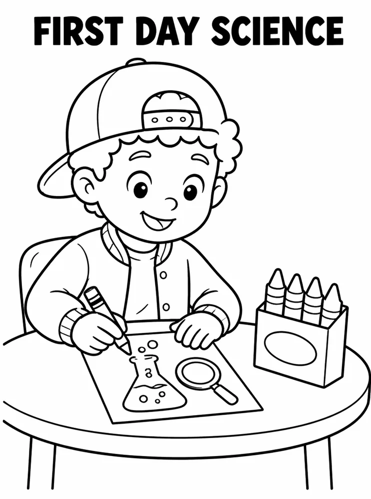 First Day of School First Day Science Table printable coloring page