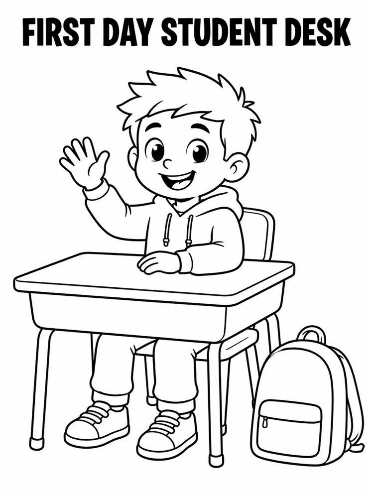 First Day of School First Day Student Desk printable coloring page