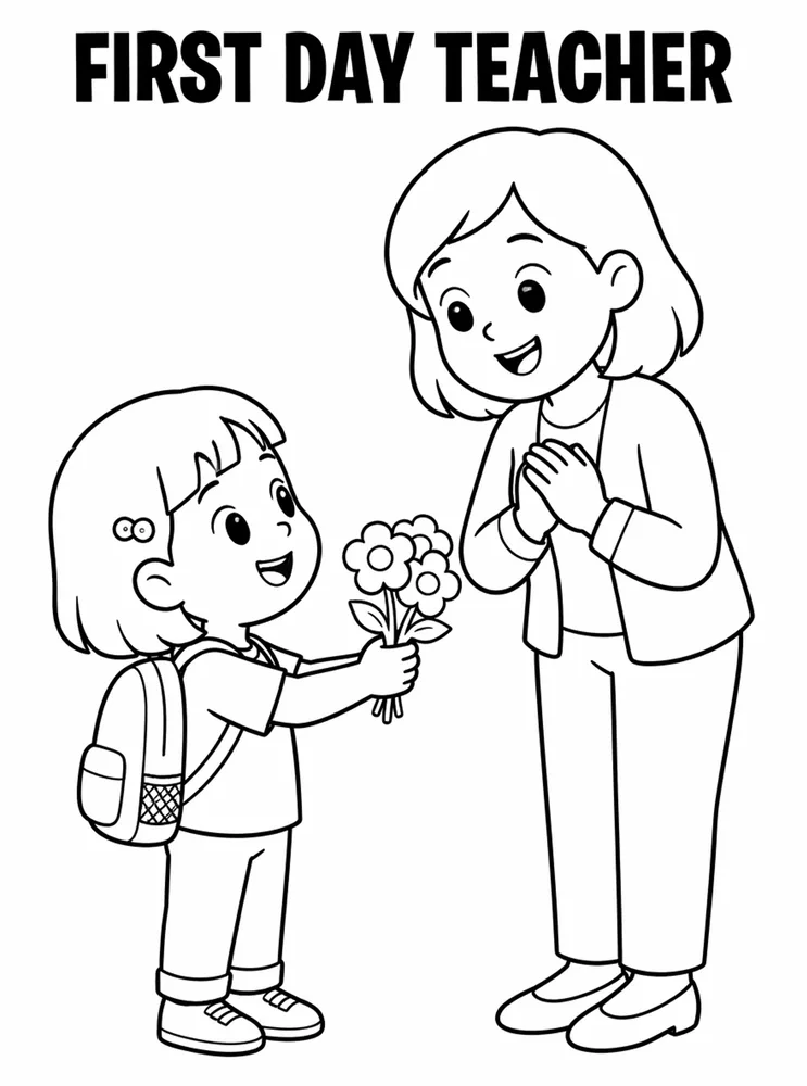 First Day of School First Day Teacher Welcome printable coloring page
