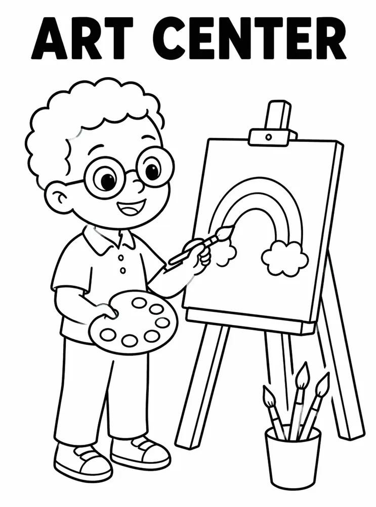 First Week Learning Centers Art Center printable coloring page