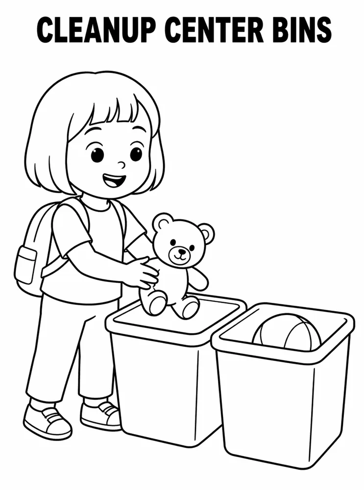 First Week Learning Centers Cleanup Center Bins printable coloring page