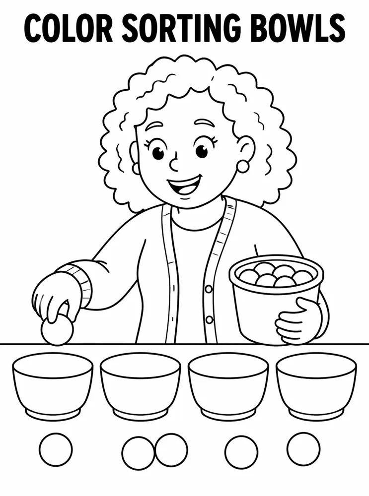 First Week Learning Centers Color Sorting Bowls printable coloring page