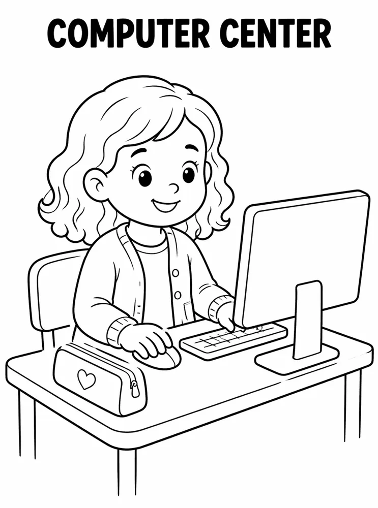 First Week Learning Centers Computer Center printable coloring page