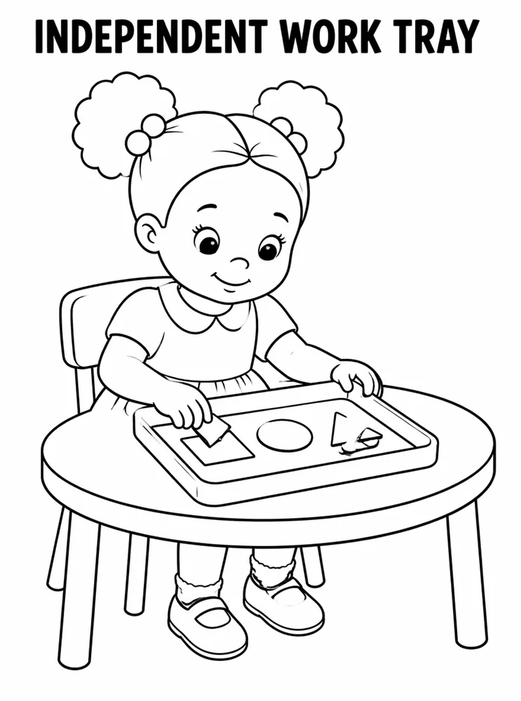 First Week Learning Centers Independent Work Tray printable coloring page